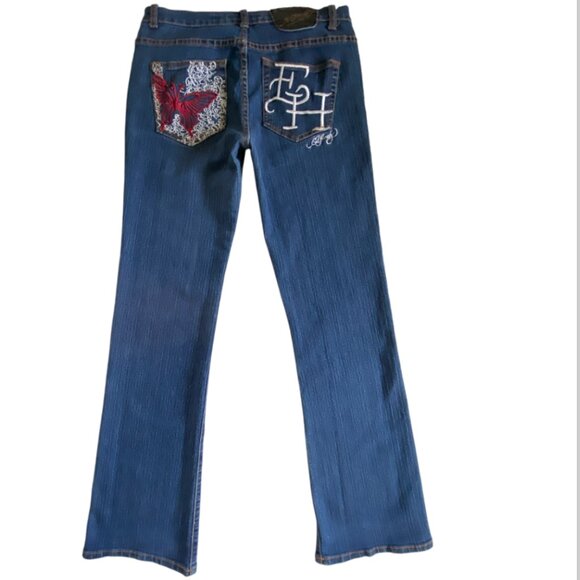Ed Hardy Blue Boot Cut Jeans with Colorful Embroidery - Picture 2 of 15